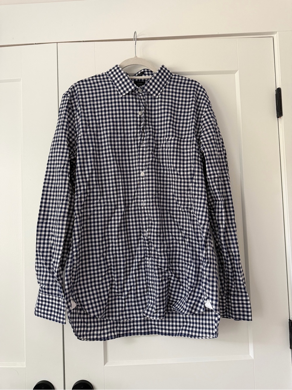 J. Crew Navy and White Gingham Dress Shirt